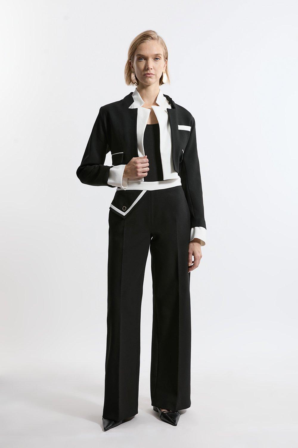 Black Compact Stretch Contrast Tipped Pants