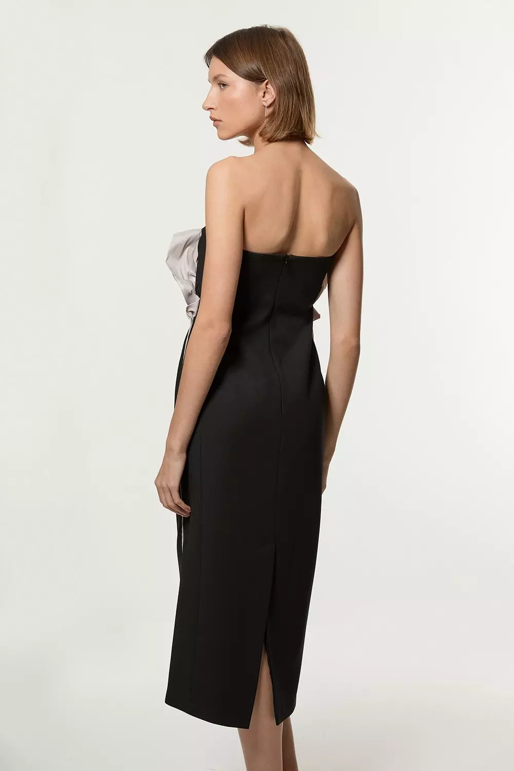 Black Tall Ruffle Taffeta Stretch Crepe Bandeau Tailored Midi Dress alternative image