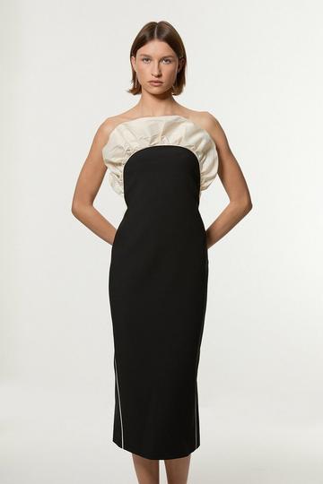 Ruffle Taffeta Bandeau Tailored Midi Dress mono