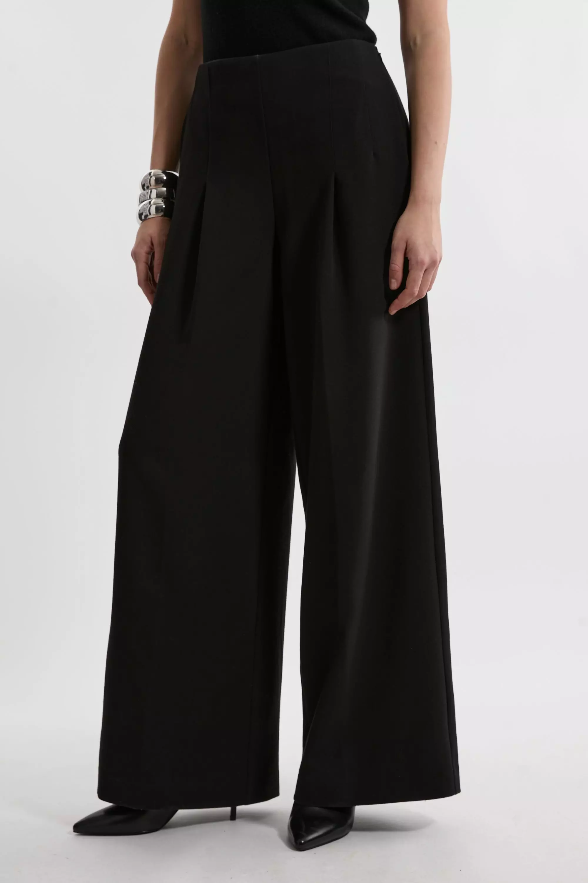 Black Compact Stretch Essential Wide Leg Tailored Trouser alternative image