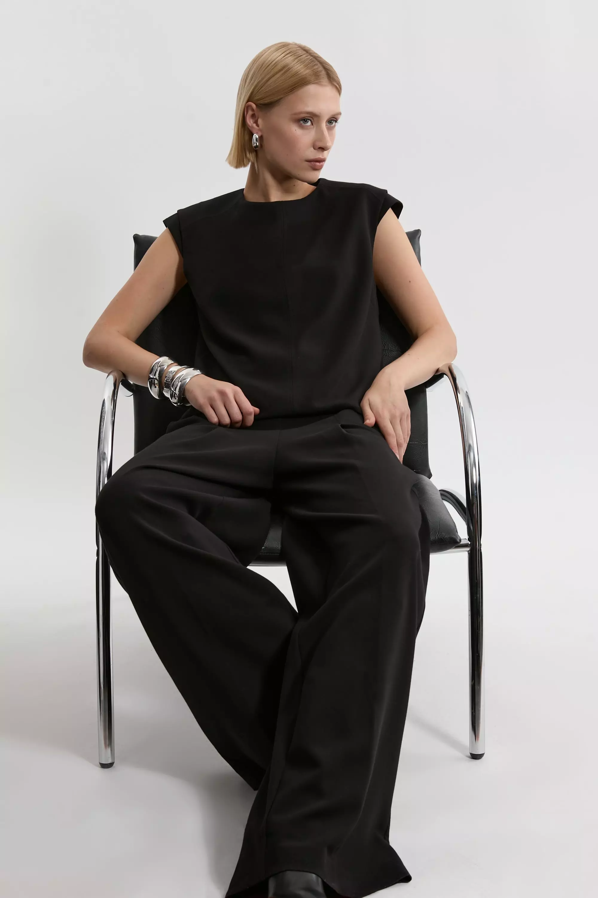 Black Compact Stretch Essential Wide Leg Tailored Trouser alternative image