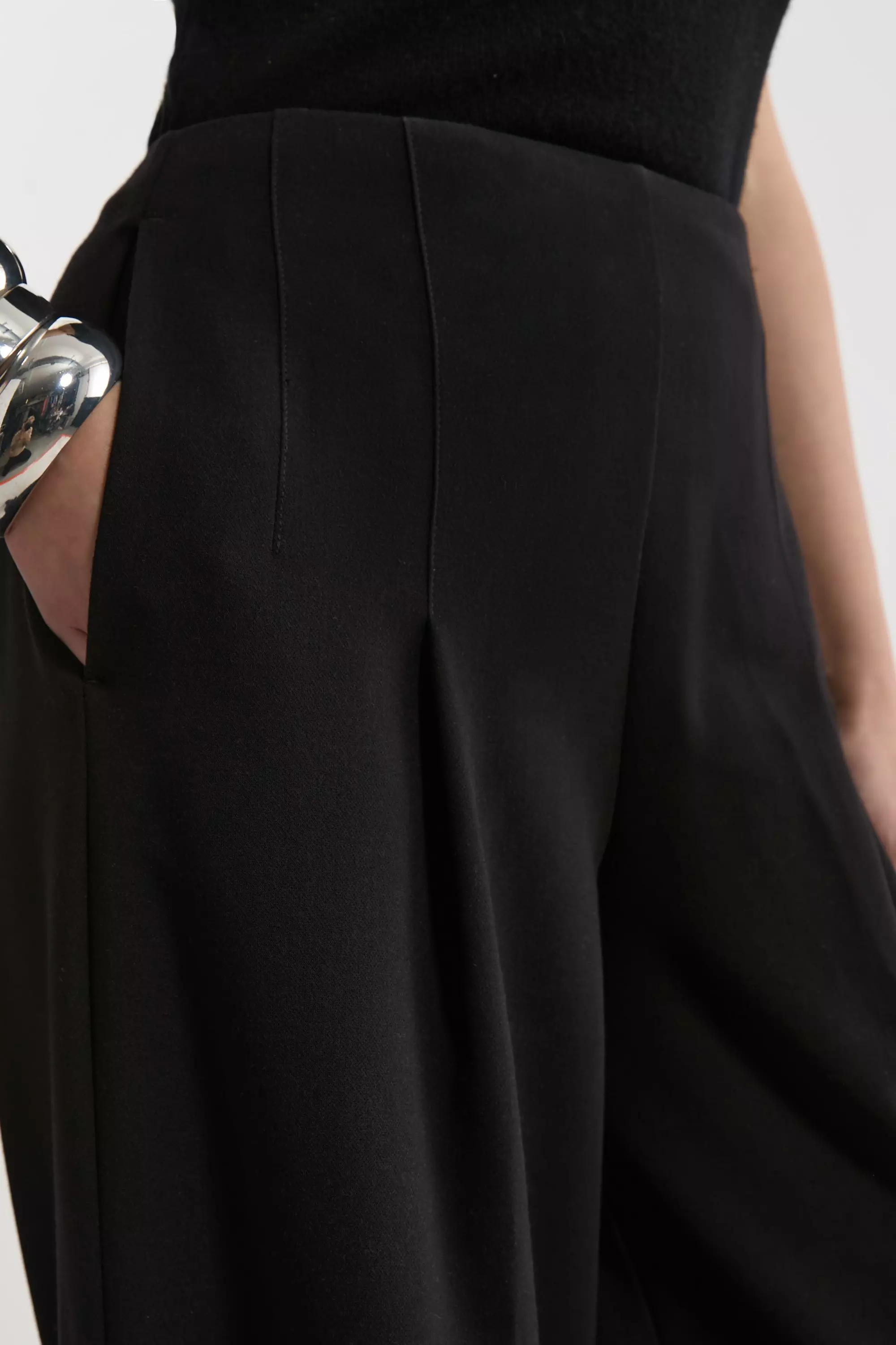 Black Compact Stretch Essential Wide Leg Tailored Trouser alternative image