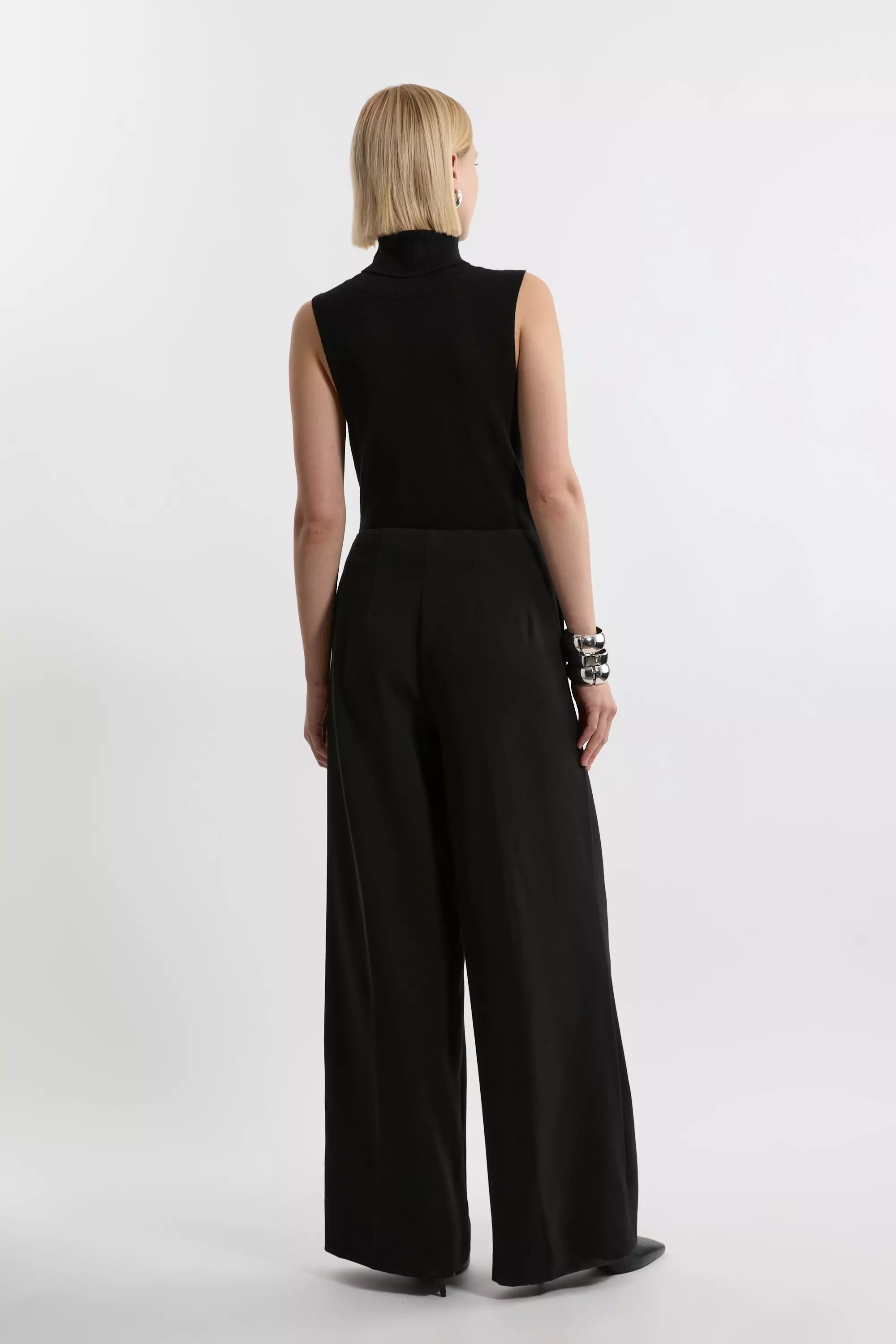 Black Compact Stretch Essential Wide Leg Tailored Trouser alternative image