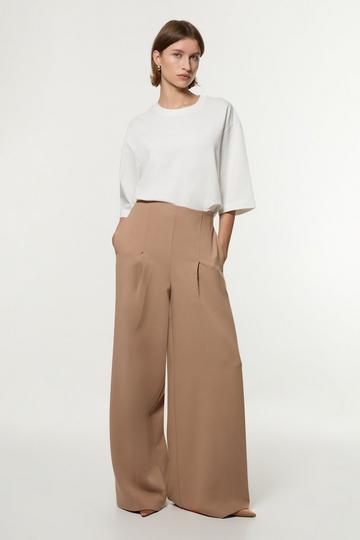 Compact Stretch Essential Wide Leg Tailored Trouser camel