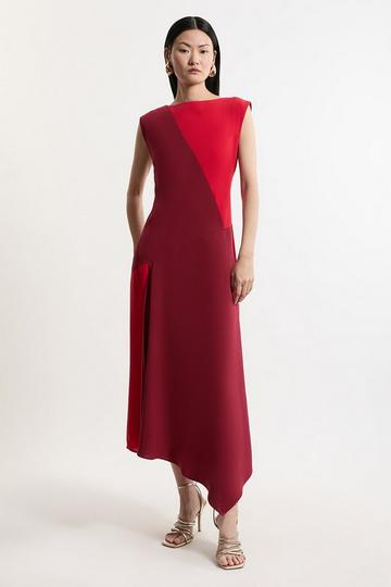 Petite Soft Tailored Bandeau Colour Block Midi Dress red