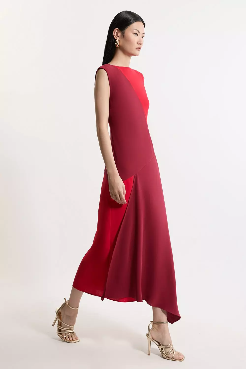 Petite Soft Tailored Bandeau Colour Block Midi Dress | Karen