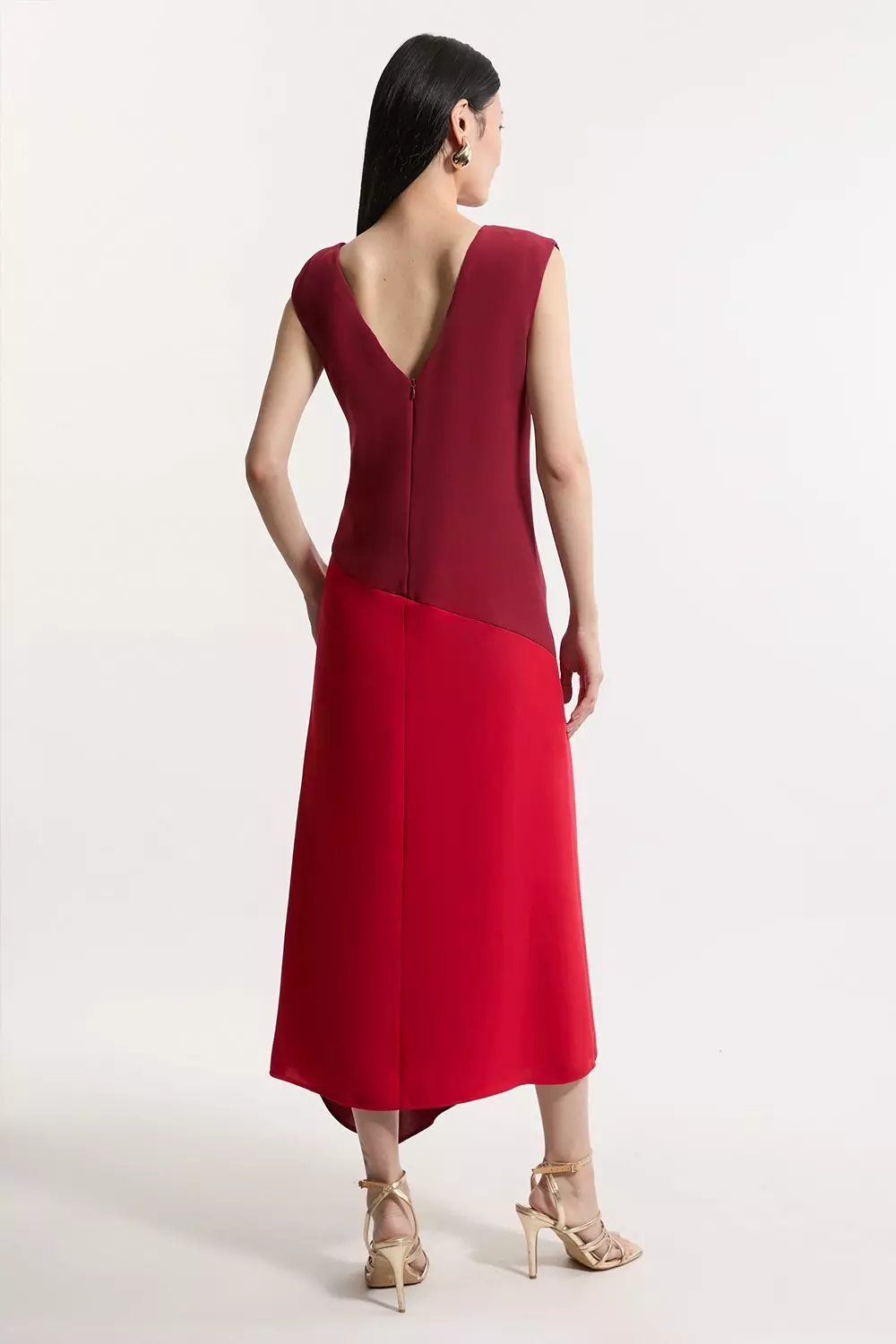 Petite Soft Tailored Bandeau Colour Block Midi Dress | Karen