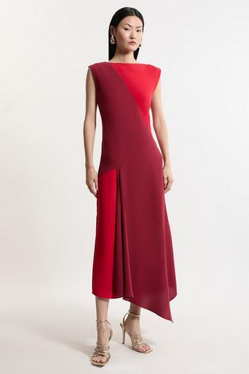 Red Soft Tailored Colour Block Midi Dress