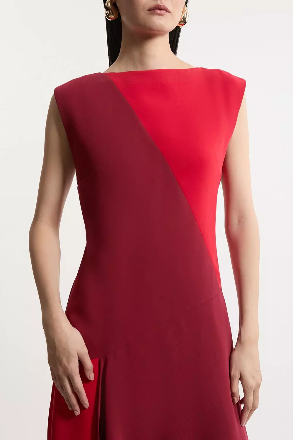 ◆KAREN MILLEN◆ ツイード テーラードペンシルスカート / red Soft Tailored Color Block Midi Dress | Karen Millen
