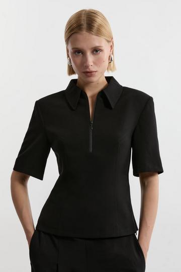 Compact Stretch Essential Tailored Collar Top black