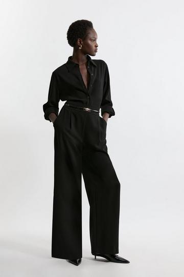 Black Tailored Crepe Essential Wide Leg Pants