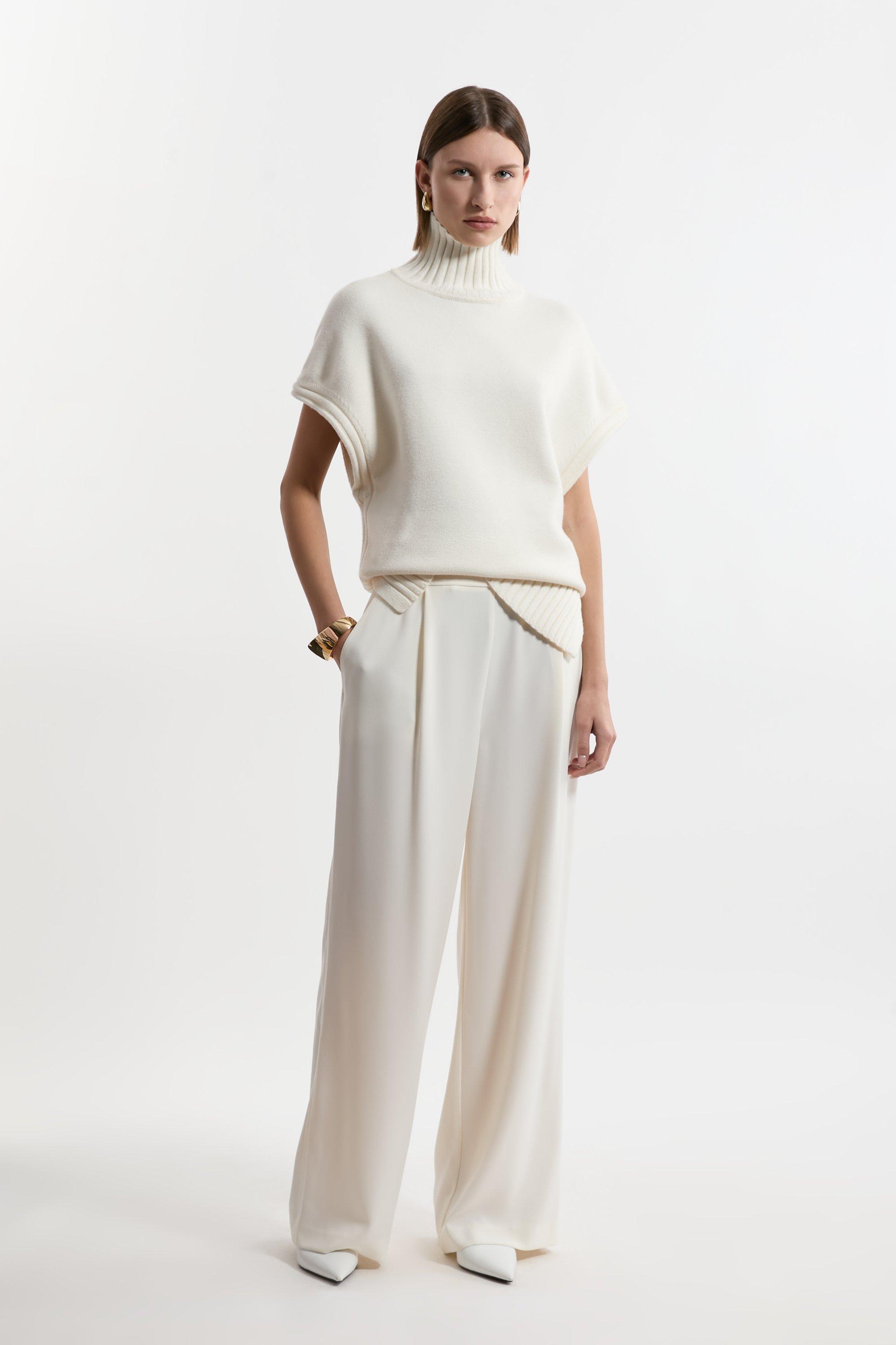 Ivory Tailored Crepe Essential Wide Leg Trouser 