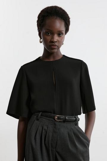 Black Tailored Crepe Essential Short Sleeve Top