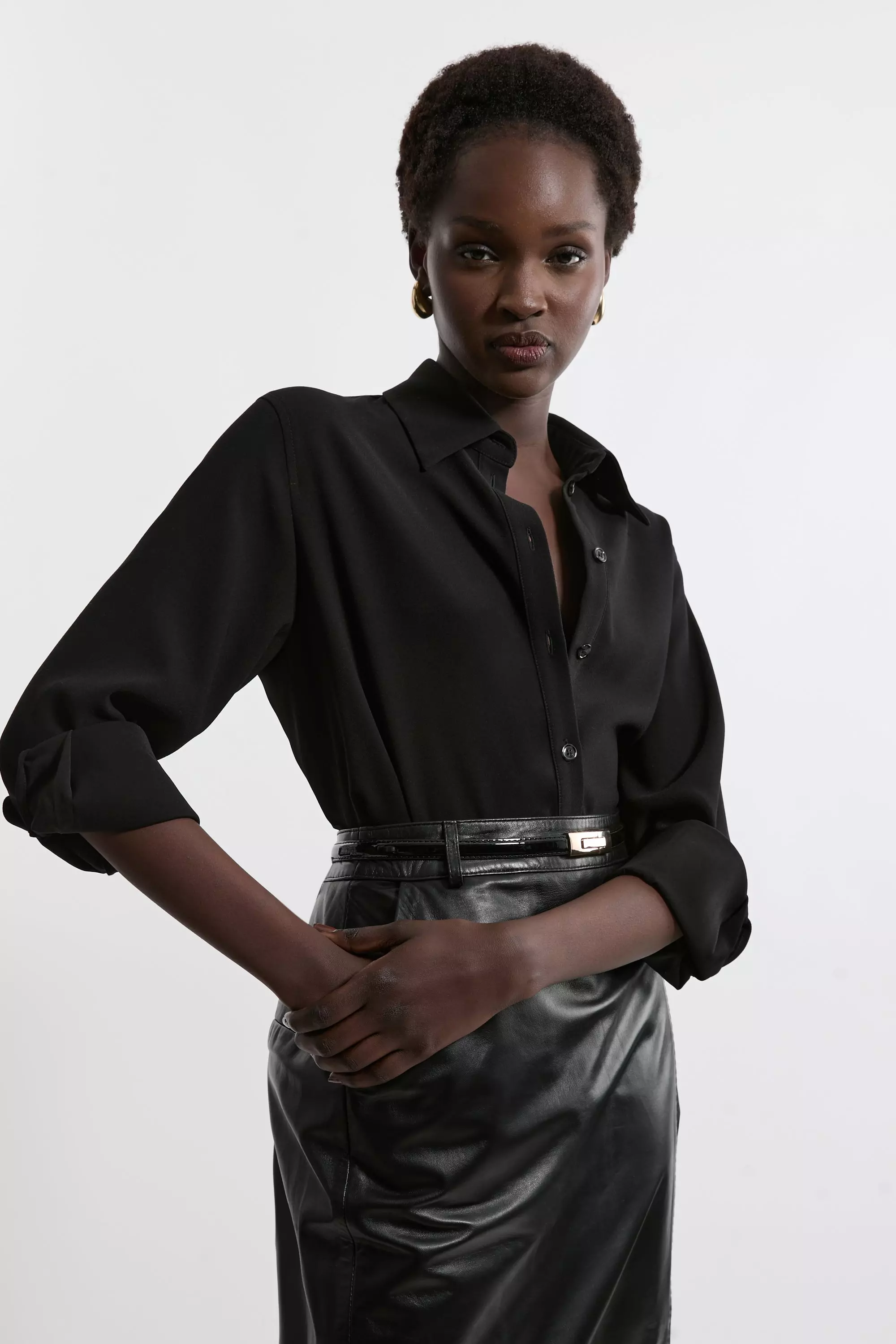 Black Tailored Crepe Essential Shirt alternative image
