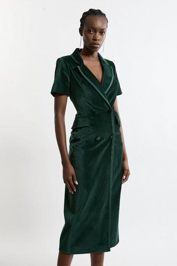 Velvet Groisgrain Double Breasted Blazer Dress emerald