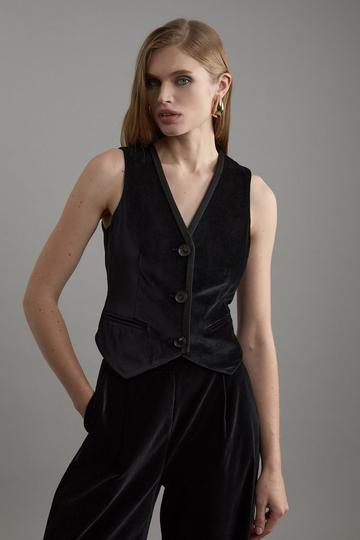 Petite Velvet Groisgrain Tailored Waist Coat black