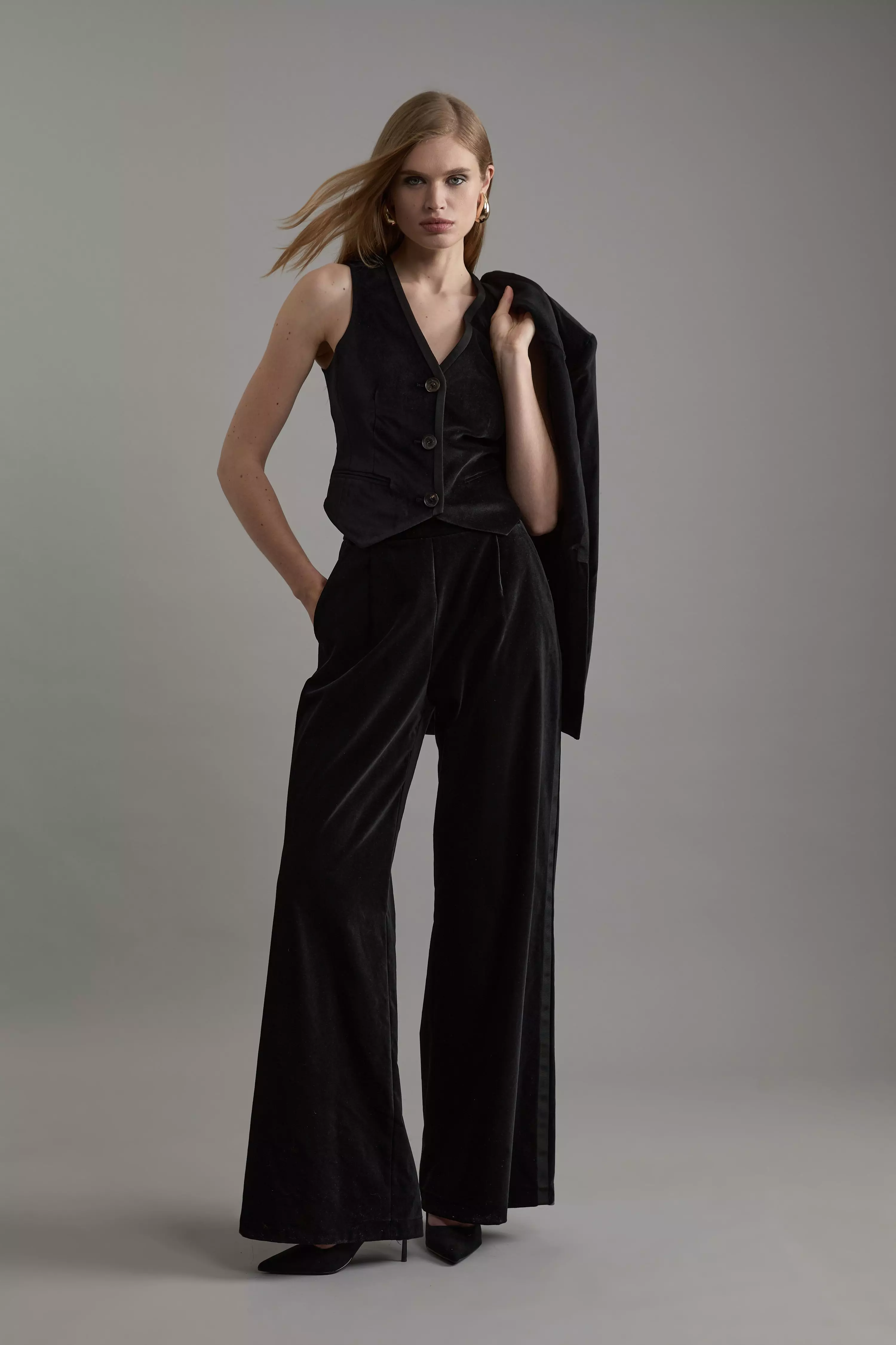 Petite Velvet Groisgrain Tailored Waist Coat Karen Millen