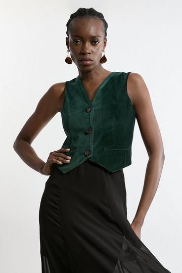 Velvet Grosgrain Tailored Waist Coat emerald