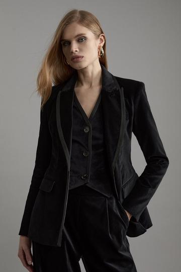 Petite Velvet Grois Grain Tailored Blazer black