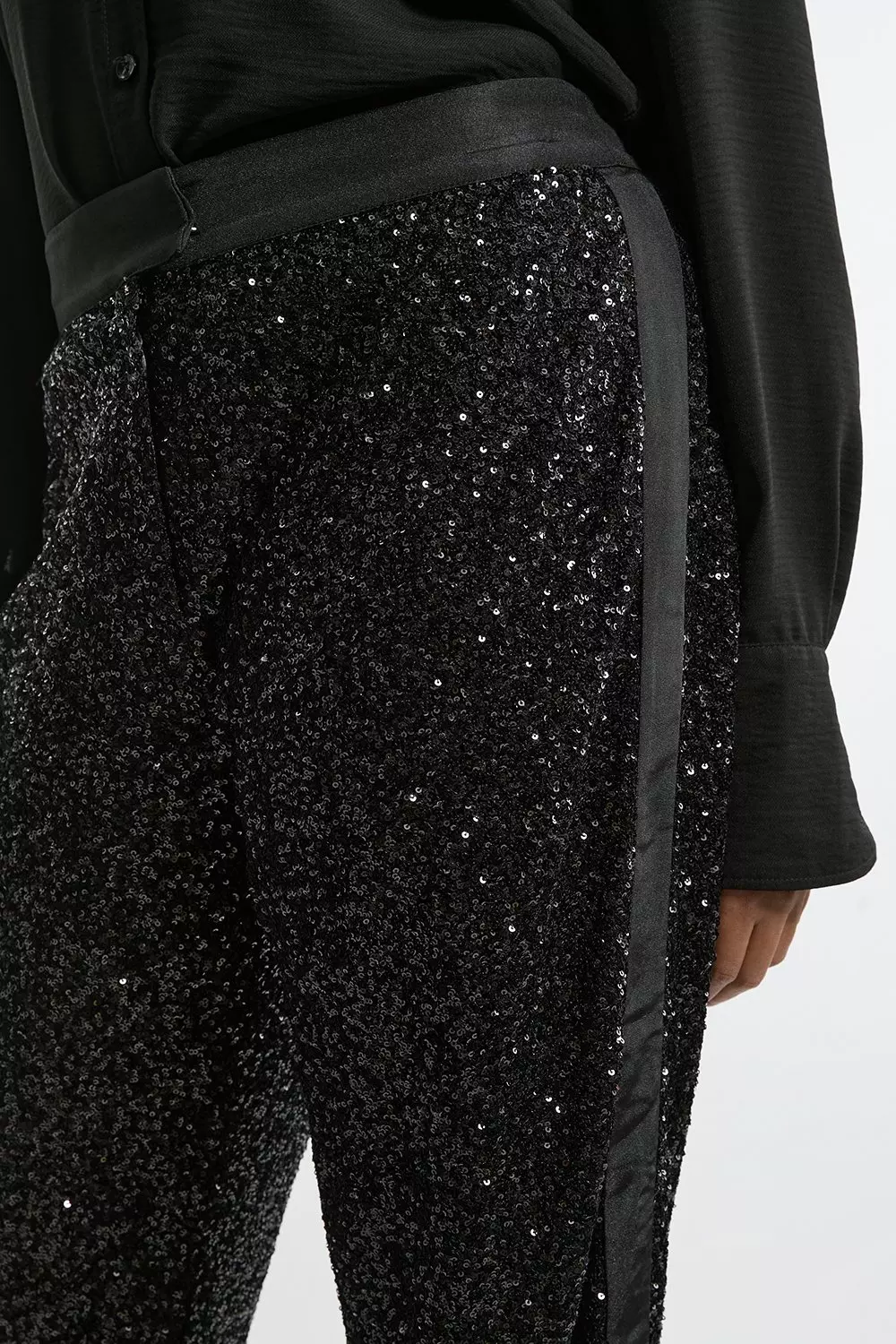 Black Plus Size Sequin High Waisted Wide Leg Trousers   alternative image
