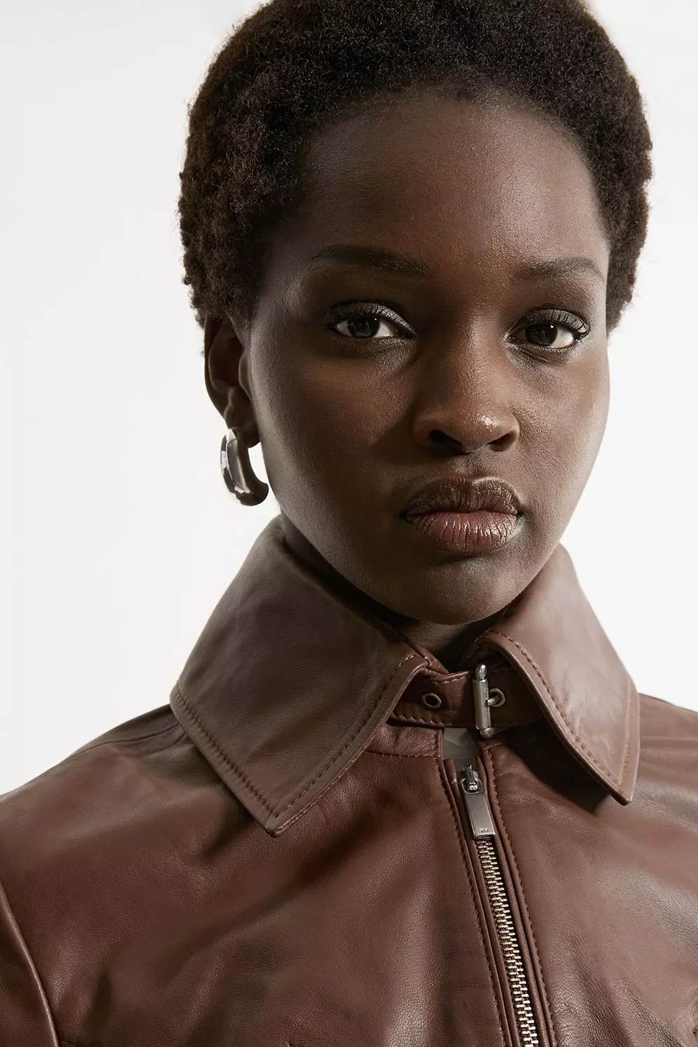 Leather Buckle Detail Zip Through Moto Jacket | Karen Millen