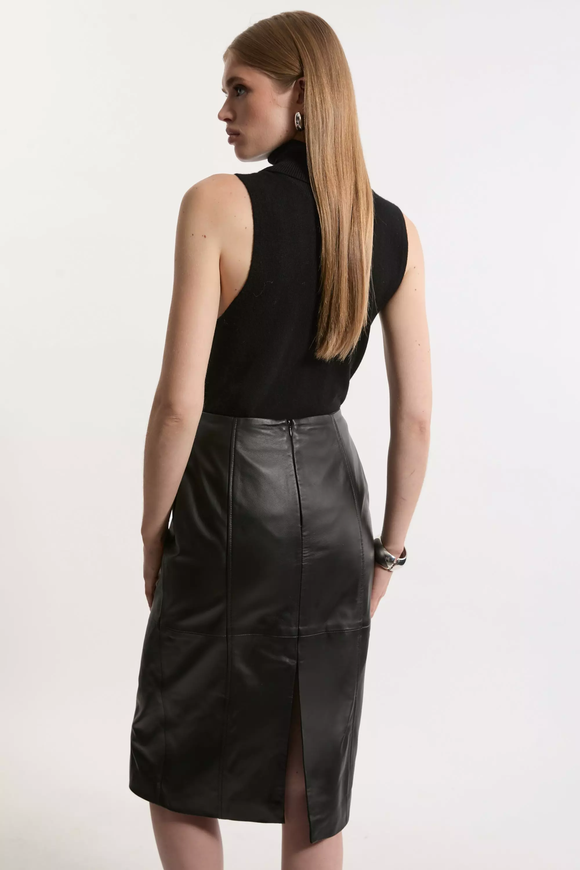 Leather Double Zip Pencil Midi Skirt Karen Millen