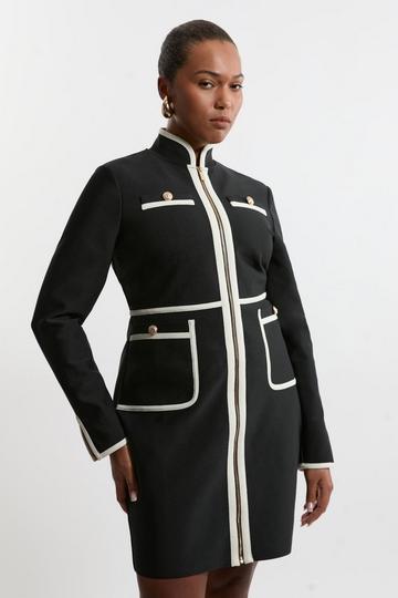 Plus Size Figure Form Bandage Knit Piping Detail Military Dress mono