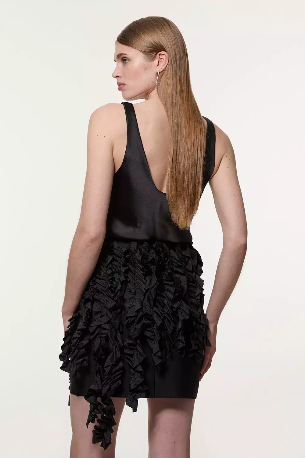 Figure Form Bandage Knit Woven Rosette Detail Mini Skirt