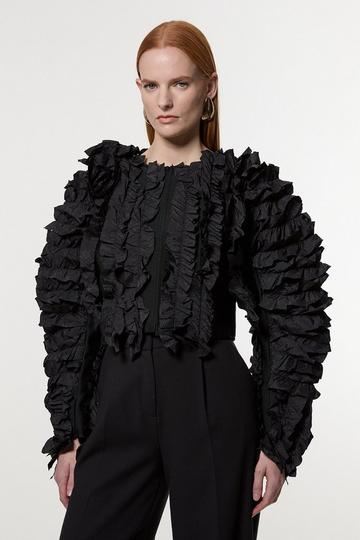 Figure Form Bandage Knit Woven Rosette Detail Jacket black