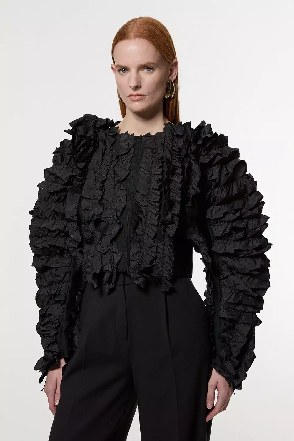 COVERNAT ♥ Women's Belted Tailored Jacket/追跡付 Figure Form Bandage Knit Woven Rosette Detail Jacket | Karen