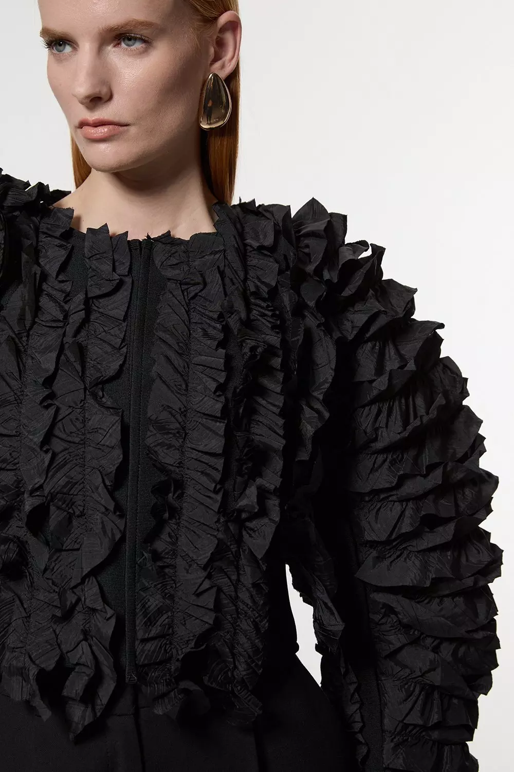 Figure Form Bandage Knit Woven Rosette Detail Jacket | Karen