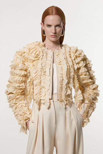 Figure Form Bandage Knit Woven Rosette Detail Jacket stone