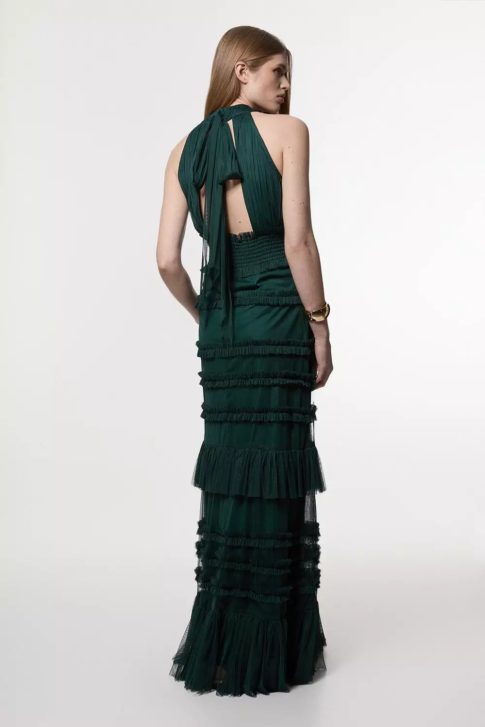 Tulle Layered Halter Neck Maxi Dress | Karen Millen