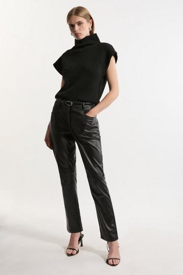 Black Leather Skinny Cropped Jean