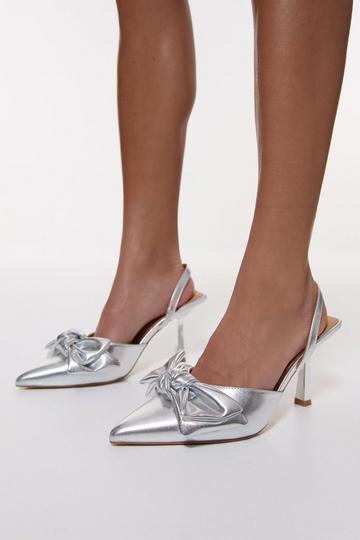 Metallic Faux Leather Extreme Bow Slingback Court Heel silver