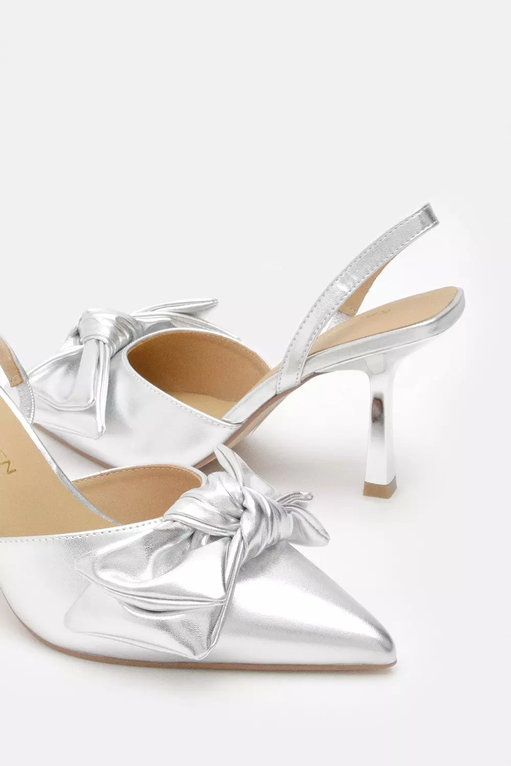 Metallic Pu Extreme Bow Slingback Court Heel | Karen Millen