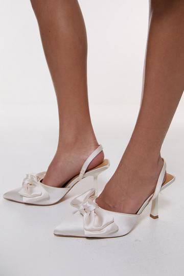 Satin Extreme Bow Slingback Court Heel cream