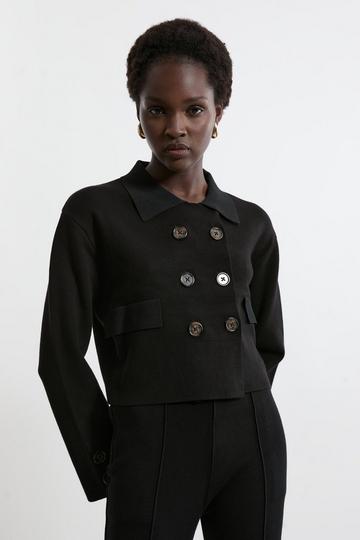 Black Shrunken Milano Knit Viscose Blend Knit Jacket