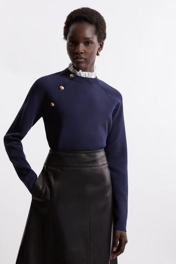 Milano Knit Removable Woven Collar Top navy