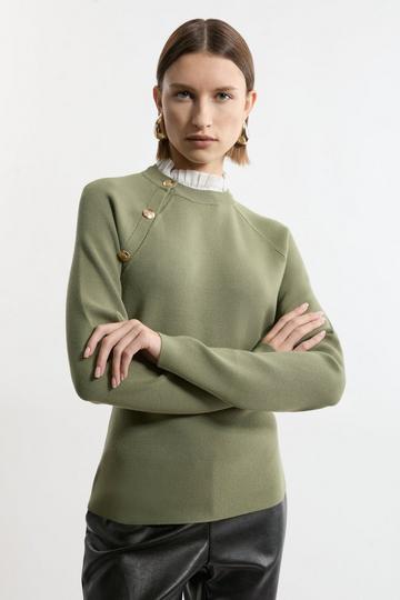 Milano Knit Removable Woven Collar Top olive