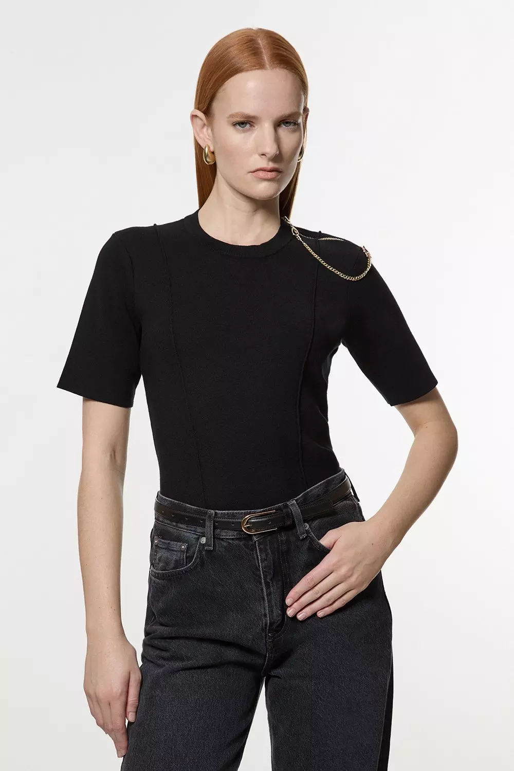Black Milano Knit Chain Detail Top alternative image