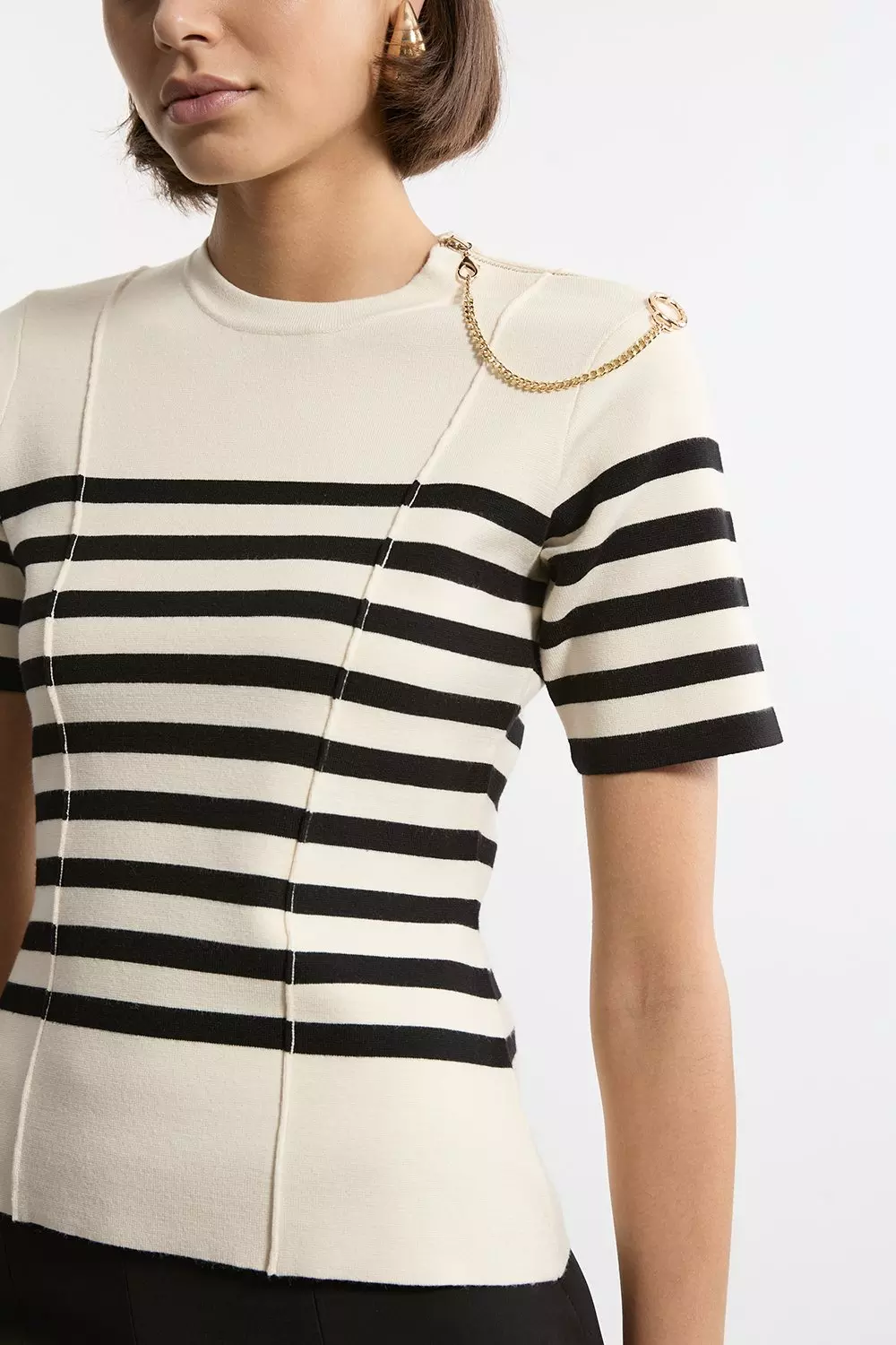 Milano Knit Stripe Chain Detail Top | Karen Millen