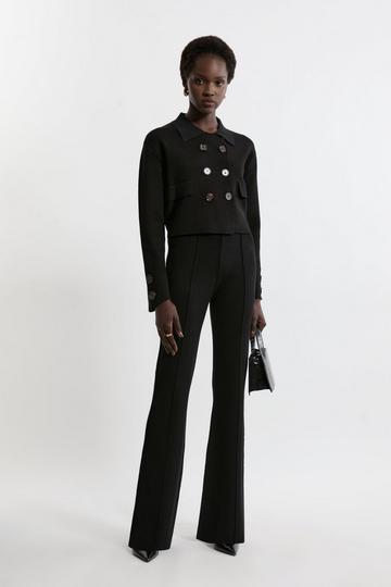 Black Milano Knit Pocket And Zip Kick Flare Knitted Trousers With Seam Detail