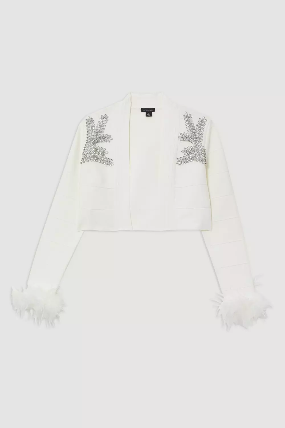 Figure Form Bandage Embellished Feather Cuff Crop Knit