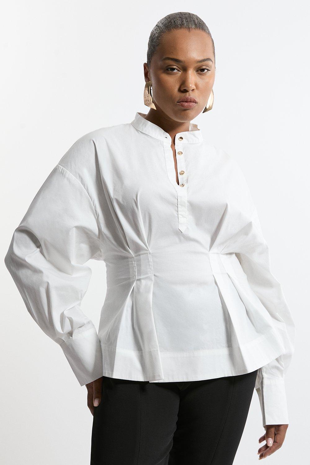 Formal white blouse plus size on sale