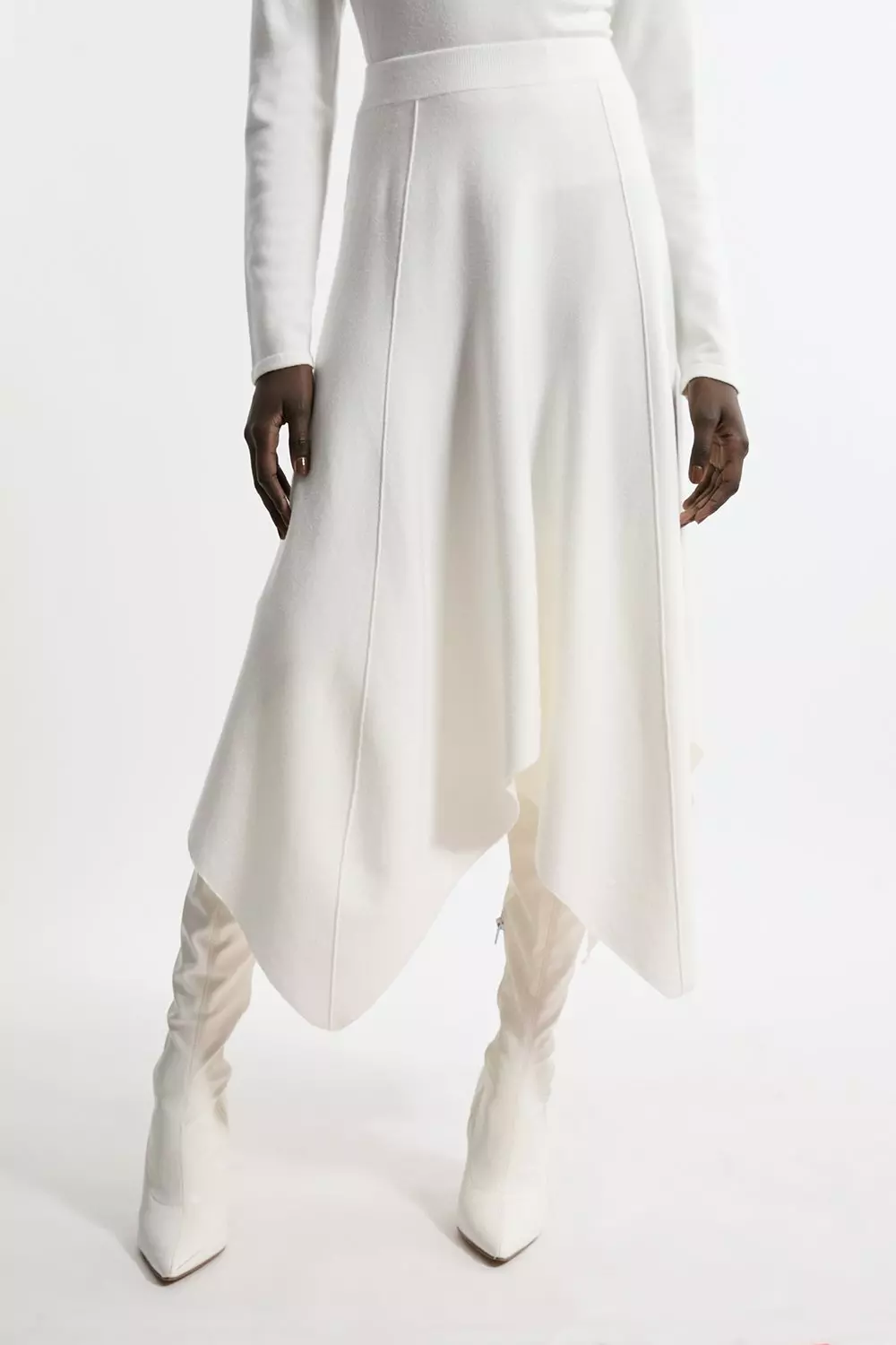 Compact Wool Look Asymmetric Hem Knit Skirt Karen Millen
