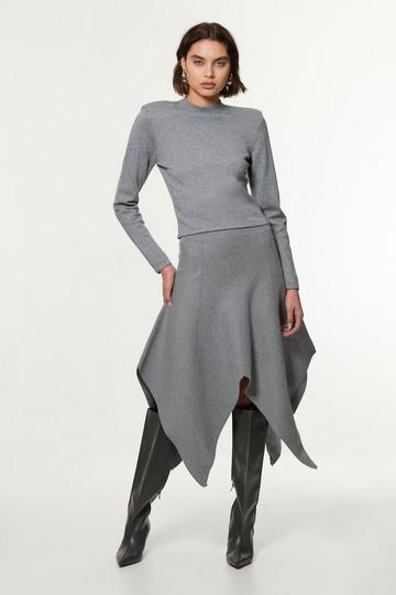 Compact Wool Look Asymmetric Hem Knit Skirt grey marl