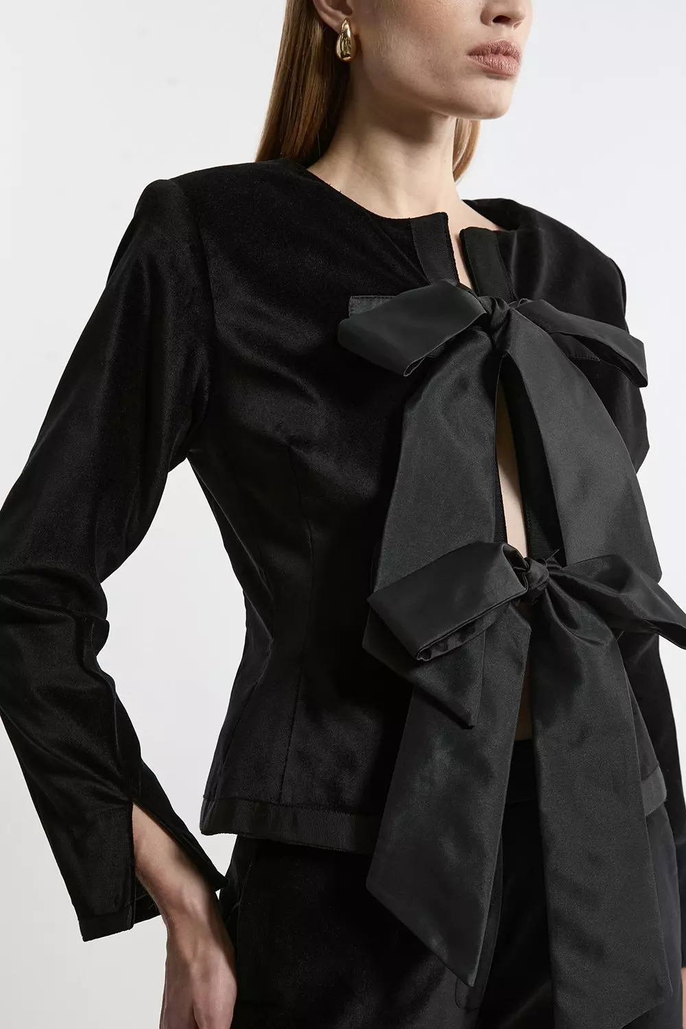 ◆KAREN MILLEN◆ テーラード ラップジャンプスーツ / black Lydia Millen Velvet Tailored Taffeta Bow Detail Peplum