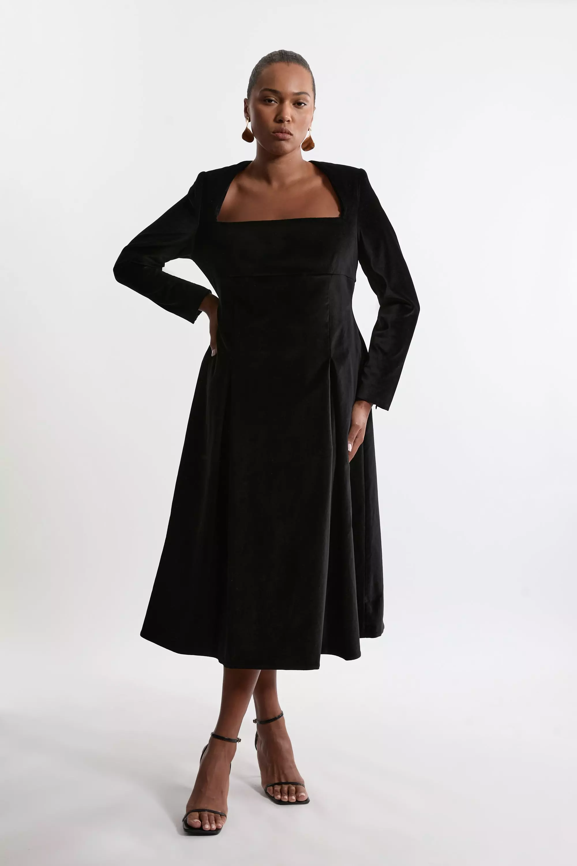 Plus Size Velvet Tailored Pleat Full Skirted Maxi Dress Karen Millen