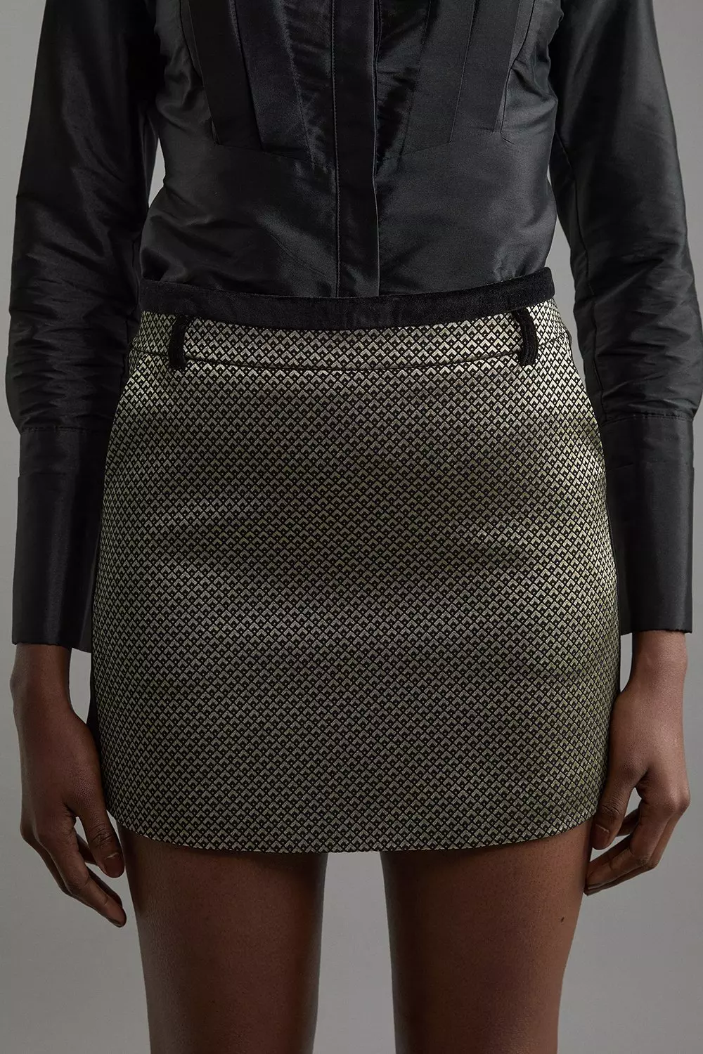 Karen Millen Womens Petite Jacquard Velvet Mix Tailored Mini Skirt Geo Size 4